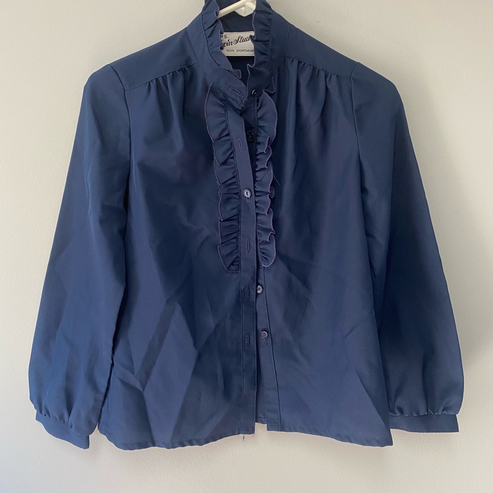 Navy blue Ruffled Blouse by Kevin Stuart